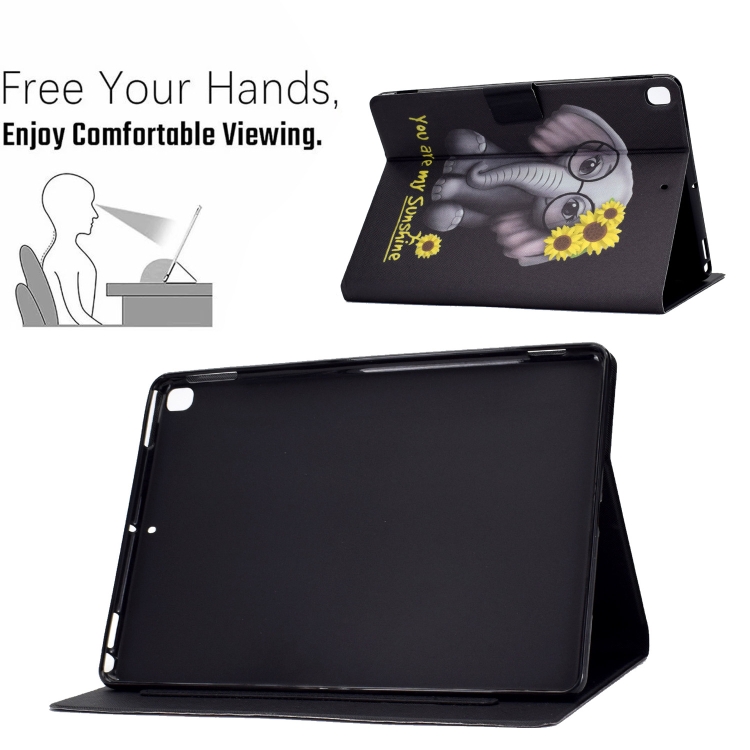 Electric Pressed TPU Colored Drawing Horizontal Flip Leather Case with Holder & Pen Slot For iPad 10.2 (2019) / (2020) & iPad Air (2019) (Flower Elephant)