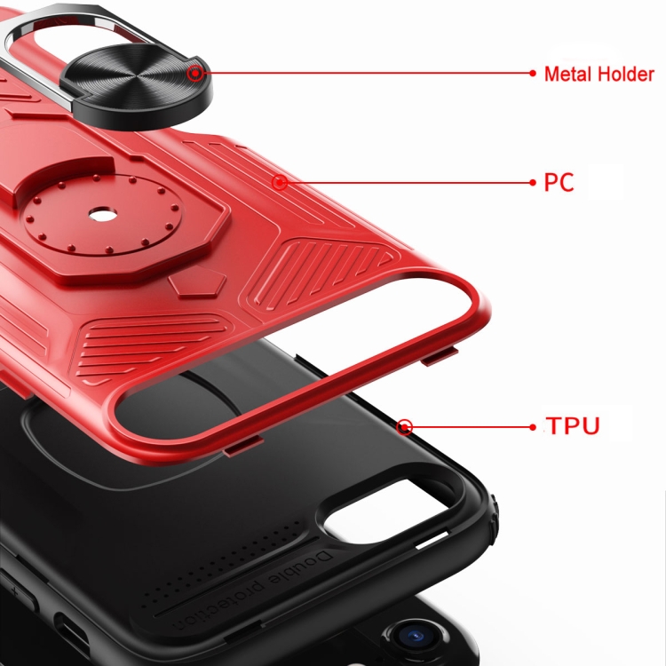 For iPhone SE 2022 / SE 2020 / 8 / 7 Shield Armor PC+TPU Protective Case with 360 Degree Rotation Ring Holder(Red) For iPhone SE 2022 / SE 2020 / 8 / 7 Shield Armor PC+TPU Protective Case with 360 Degree Rotation Ring Holder(Red)
