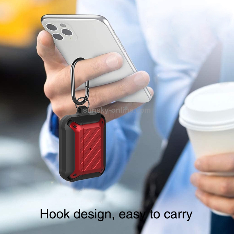 Wireless Earphones Shockproof Bumblebee Twill Silicone Protective Case For AirPods Pro(Black Red)