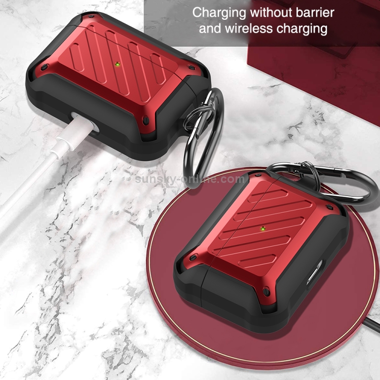 Wireless Earphones Shockproof Bumblebee Twill Silicone Protective Case For AirPods Pro(Black Red)