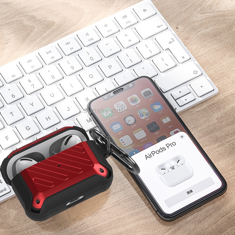 Wireless Earphones Shockproof Bumblebee Twill Silicone Protective Case For AirPods Pro(Black Red)