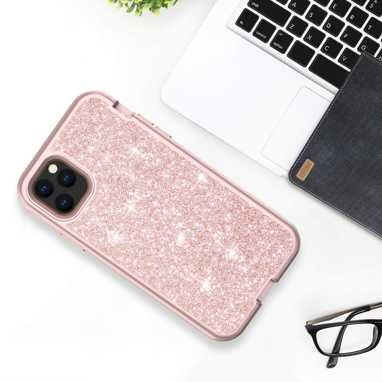 For iPhone 11 Pro 3 in 1 Glitter Solid Color TPU + PC Shockproof Case(Rose Gold)