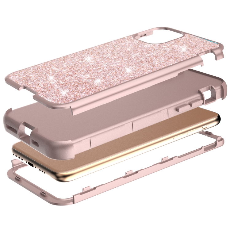 For iPhone 11 Pro 3 in 1 Glitter Solid Color TPU + PC Shockproof Case(Rose Gold)