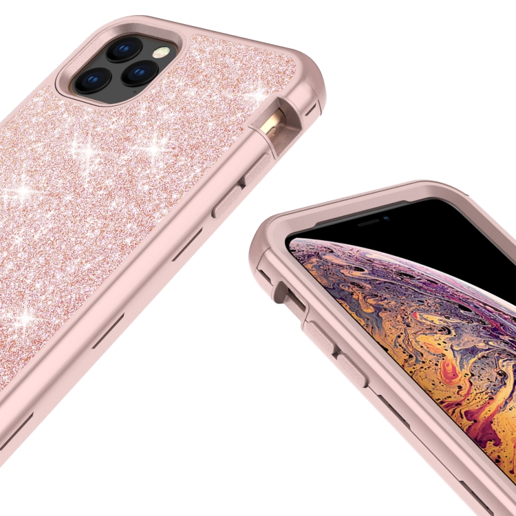 For iPhone 11 Pro 3 in 1 Glitter Solid Color TPU + PC Shockproof Case(Rose Gold)