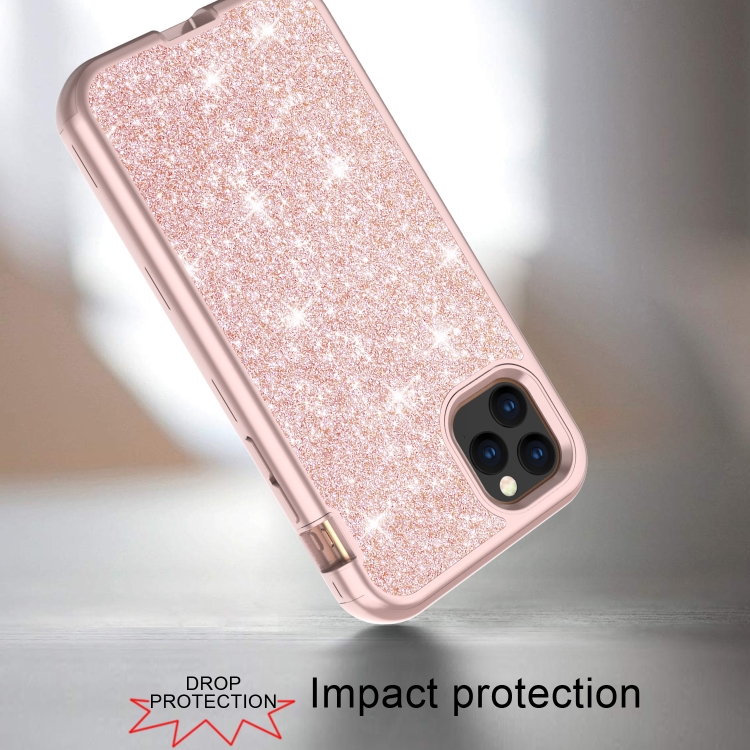 For iPhone 11 Pro 3 in 1 Glitter Solid Color TPU + PC Shockproof Case(Rose Gold)