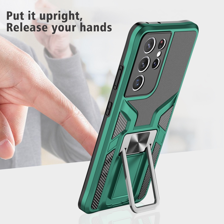 For Samsung Galaxy S21 Ultra 5G Armor 2 in 1 PC + TPU Magnetic Shockproof Case with Foldable Holder(Green) For Samsung Galaxy S21 Ultra 5G Armor 2 in 1 PC + TPU Magnetic Shockproof Case with Foldable Holder(Green)