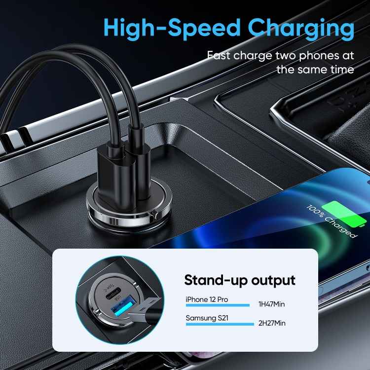 JOYROOM C-A35 45W Mini Dual-port PD + QC 3.0 Ring-pull Fast Car Charger(Black) JOYROOM C-A35 45W Mini Dual-port PD + QC 3.0 Ring-pull Fast Car Charger(Black)