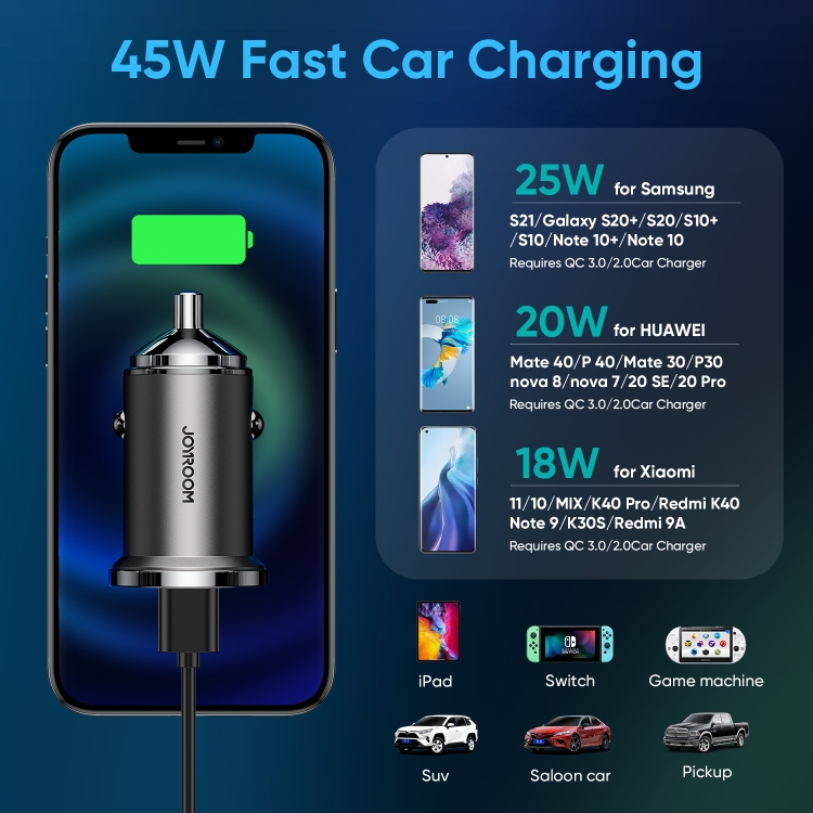 JOYROOM C-A36 45W Mini Dual-port Ring-pull Fast Car Charger(Black) JOYROOM C-A36 45W Mini Dual-port Ring-pull Fast Car Charger(Black)