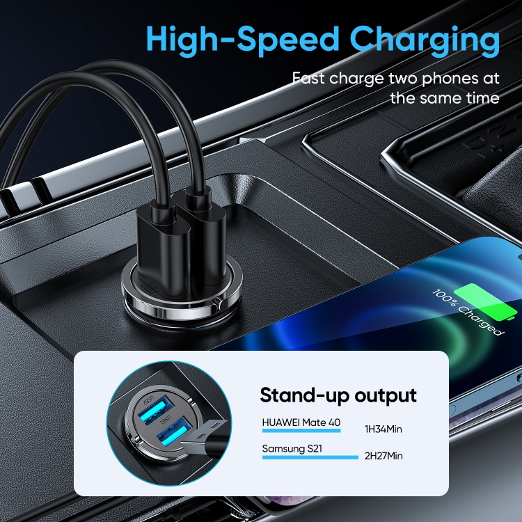 JOYROOM C-A36 45W Mini Dual-port Ring-pull Fast Car Charger(Black) JOYROOM C-A36 45W Mini Dual-port Ring-pull Fast Car Charger(Black)