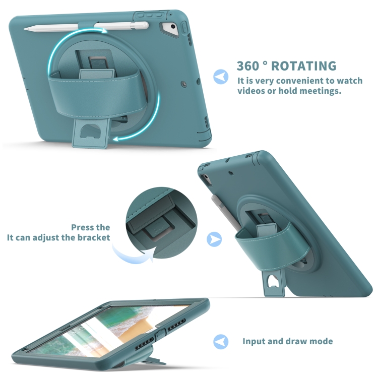 360 Degree Rotation PC+TPU Protective Cover with Holder & Hand Strap & Pen Slot For Apple iPad 9.7 (2018) & (2017) / Pro 9.7 / Air 2 / Air (Emerald Blue) 360 Degree Rotation PC+TPU Protective Cover with Holder & Hand Strap & Pen Slot For Apple iPad 9.7 (2018) & (2017) / Pro 9.7 / Air 2 / Air (Emerald Blue)