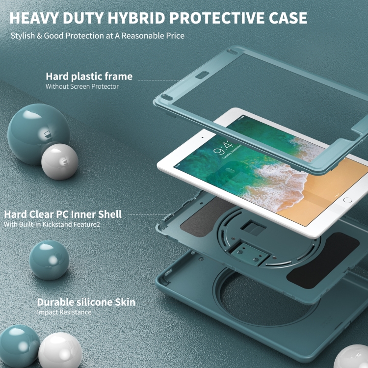 360 Degree Rotation PC+TPU Protective Cover with Holder & Hand Strap & Pen Slot For Apple iPad 9.7 (2018) & (2017) / Pro 9.7 / Air 2 / Air (Emerald Blue) 360 Degree Rotation PC+TPU Protective Cover with Holder & Hand Strap & Pen Slot For Apple iPad 9.7 (2018) & (2017) / Pro 9.7 / Air 2 / Air (Emerald Blue)