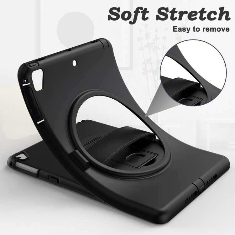 360 Degree Rotation PC+TPU Protective Cover with Holder & Hand Strap & Pen Slot For Apple iPad Air(Black)