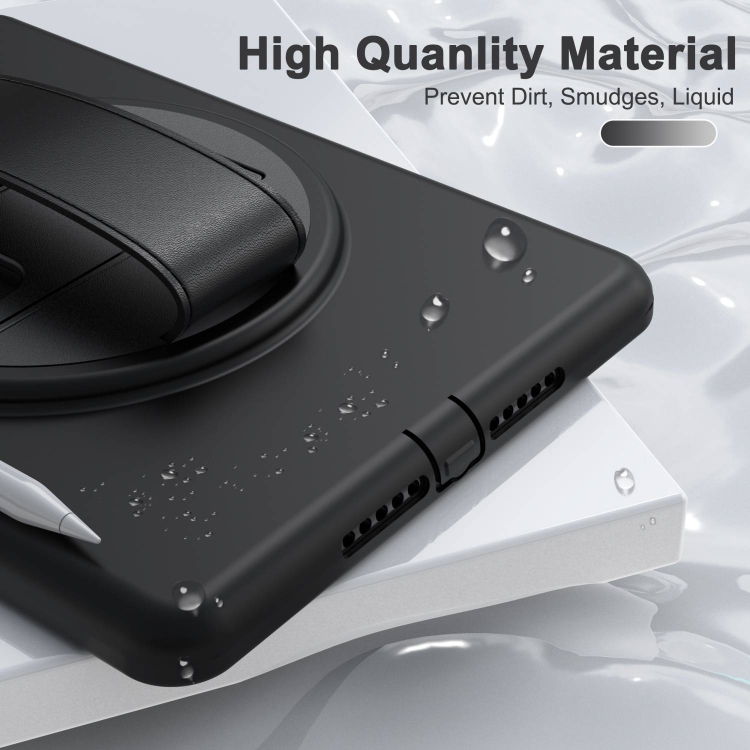 360 Degree Rotation PC+TPU Protective Cover with Holder & Hand Strap & Pen Slot For Apple iPad Air(Black)