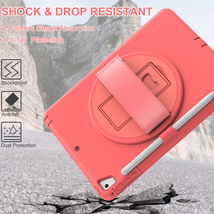 360 Degree Rotation PC+TPU Protective Cover with Holder & Hand Strap & Pen Slot For Apple iPad Air 2(Coral Orange)