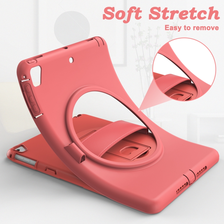 360 Degree Rotation PC+TPU Protective Cover with Holder & Hand Strap & Pen Slot For Apple iPad Air 2(Coral Orange)