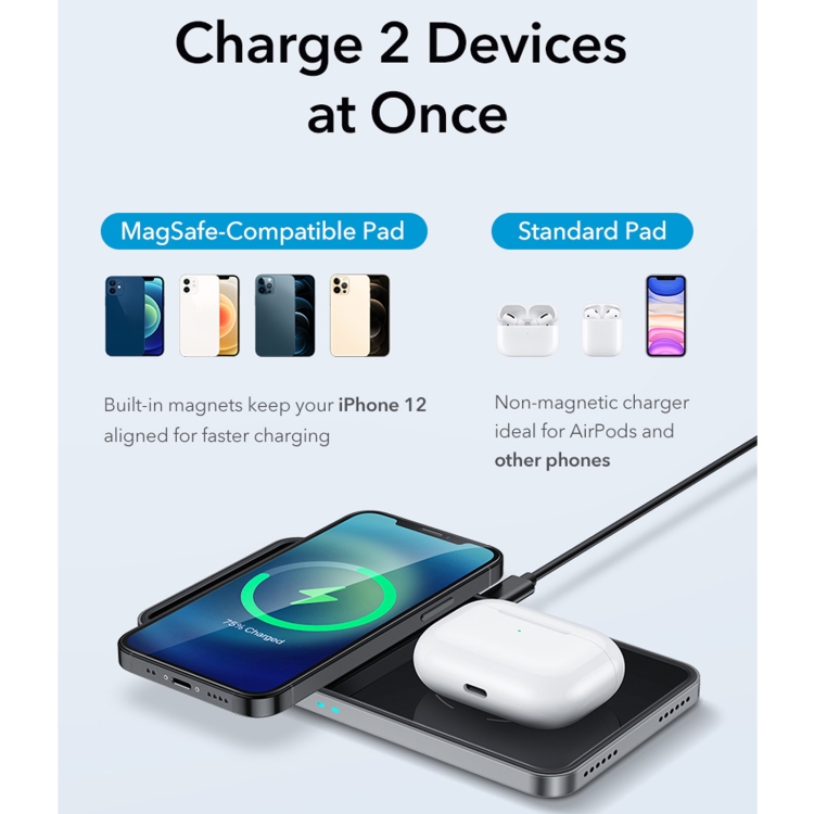 ESR EFC004O HaloLock 2 In 1 Magnetic Dual Core Charging Pad for iPhone 12 Series & AirPods, EU Plug(Black) ESR EFC004O HaloLock 2 In 1 Magnetic Dual Core Charging Pad for iPhone 12 Series & AirPods, EU Plug(Black)