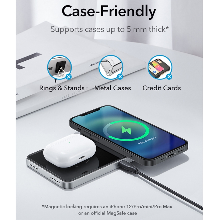 ESR EFC004O HaloLock 2 In 1 Magnetic Dual Core Charging Pad for iPhone 12 Series & AirPods, EU Plug(Black) ESR EFC004O HaloLock 2 In 1 Magnetic Dual Core Charging Pad for iPhone 12 Series & AirPods, EU Plug(Black)