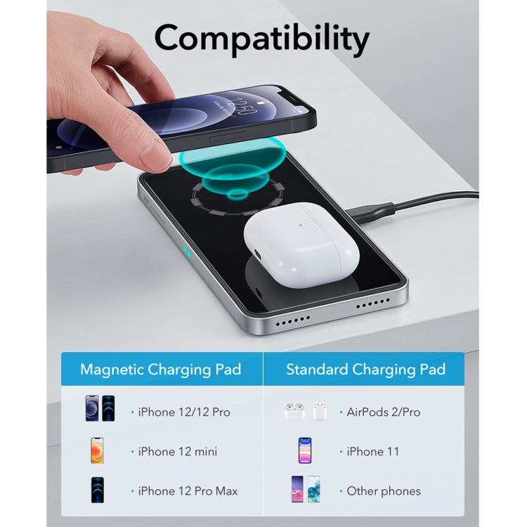 ESR EFC004O HaloLock 2 In 1 Magnetic Dual Core Charging Pad for iPhone 12 Series & AirPods, EU Plug(Black) ESR EFC004O HaloLock 2 In 1 Magnetic Dual Core Charging Pad for iPhone 12 Series & AirPods, EU Plug(Black)