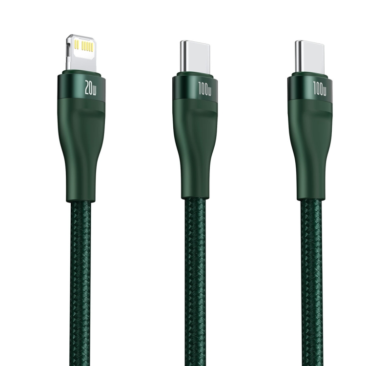 Baseus CA1T2-F06 Flash Series 100W 2 in 1 USB-C / Type-C to USB-C / Type-C + 8 Pin Ports Fast Charging Data Cable, Cable Length: 1.2m(Dark Green) Baseus CA1T2-F06 Flash Series 100W 2 in 1 USB-C / Type-C to USB-C / Type-C + 8 Pin Ports Fast Charging Data Cable, Cable Length: 1.2m(Dark Green)