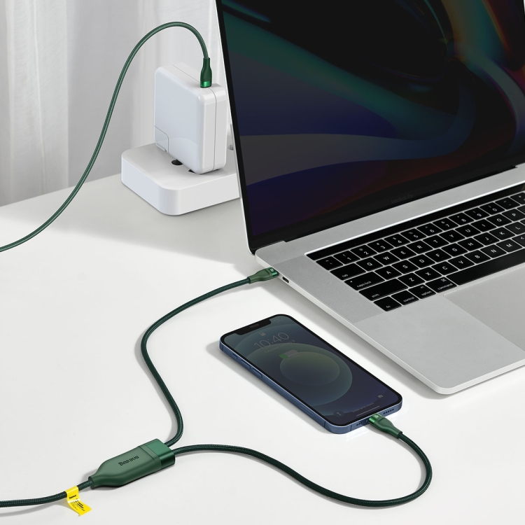 Baseus CA1T2-F06 Flash Series 100W 2 in 1 USB-C / Type-C to USB-C / Type-C + 8 Pin Ports Fast Charging Data Cable, Cable Length: 1.2m(Dark Green) Baseus CA1T2-F06 Flash Series 100W 2 in 1 USB-C / Type-C to USB-C / Type-C + 8 Pin Ports Fast Charging Data Cable, Cable Length: 1.2m(Dark Green)
