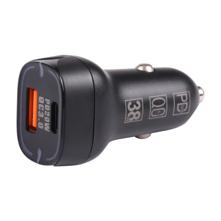 QC USB + USB-C / Type-C Dual Ports Fast Charging Car Charger with Luminous Aperture(Black) QC USB + USB-C / Type-C Dual Ports Fast Charging Car Charger with Luminous Aperture(Black)