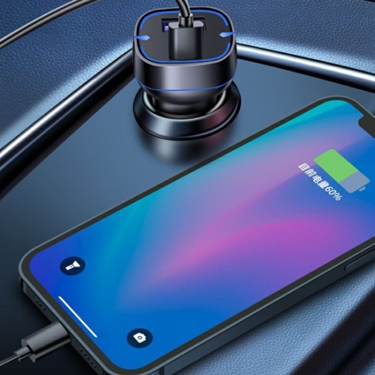 QC USB + USB-C / Type-C Dual Ports Fast Charging Car Charger with Luminous Aperture(Black) QC USB + USB-C / Type-C Dual Ports Fast Charging Car Charger with Luminous Aperture(Black)