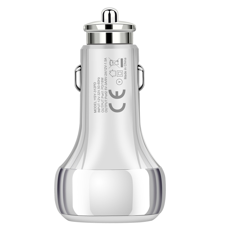 YSY-312PD QC3.0 USB + PD 18W USB-C / Type-C Dual Ports Fast Charging Car Charger(White) YSY-312PD QC3.0 USB + PD 18W USB-C / Type-C Dual Ports Fast Charging Car Charger(White)