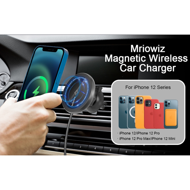 Mriowiz M-2002W 15W 360-degree Rotating MagSafe Magnetic Car Wireless Charger for iPhone 12 Series, with USB + USB-C / Type-C Data Cable, Cable Length: 1m Mriowiz M-2002W 15W 360-degree Rotating MagSafe Magnetic Car Wireless Charger for iPhone 12 Series, with USB + USB-C / Type-C Data Cable, Cable Length: 1m