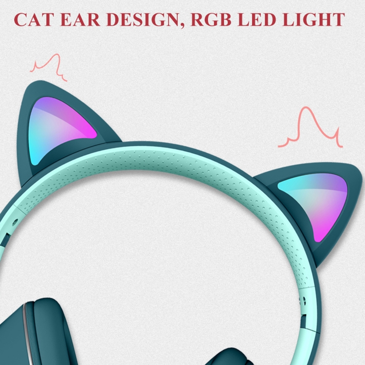 AKZ-022 USB + 3.5mm Port Cat Ear Ore Oreja Auriculares LED plegables con micrófono (azul oscuro) - B2