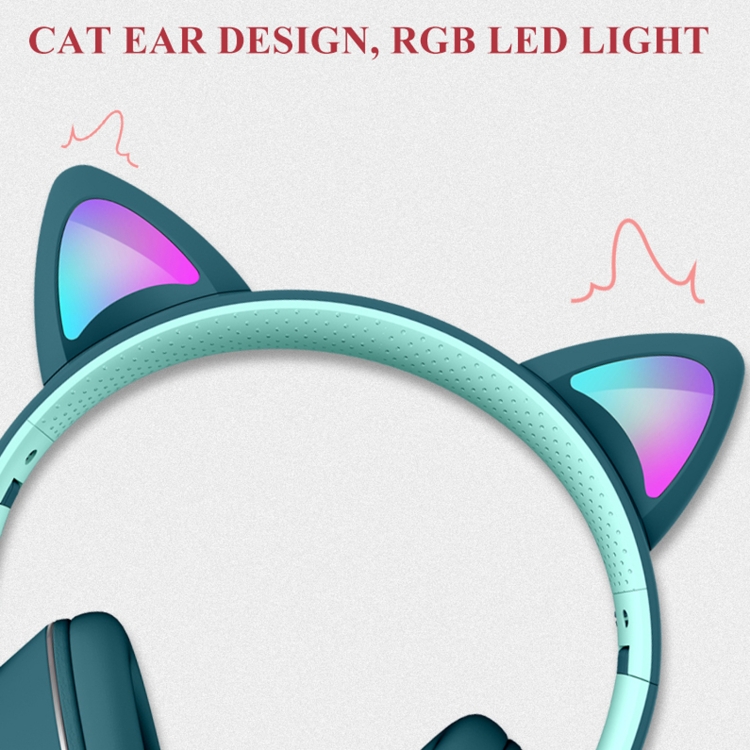AKZ022 USB + 3.5mm Port Cat Ear Design Foldable LED Headset with Mic