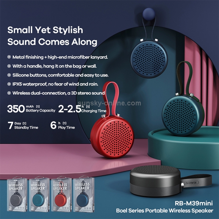 REMAX RB-M39 Mini Portable Waterproof Wireless Bluetooth Speaker(Red) REMAX RB-M39 Mini Portable Waterproof Wireless Bluetooth Speaker(Red)