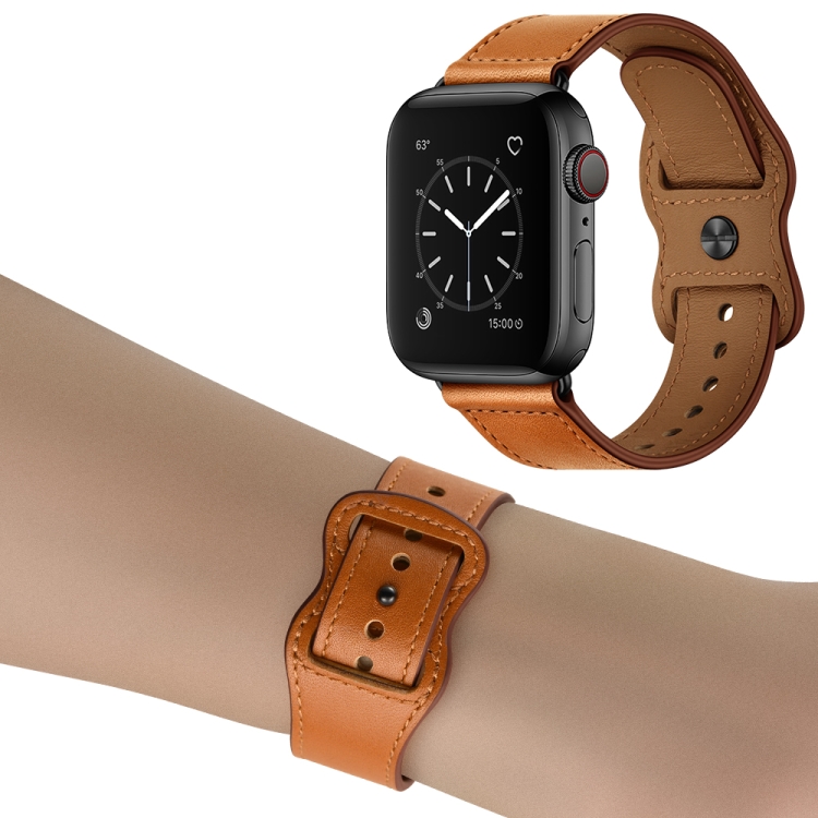 Double Hole Leather Watch Band For Apple Watch Series 45mm