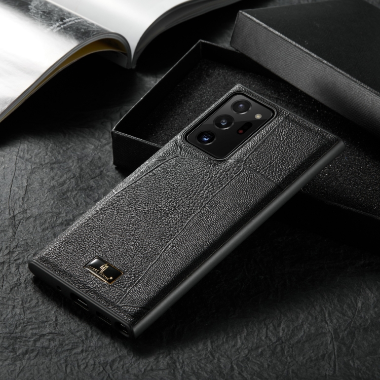 For Samsung Galaxy Note20 Fierre Shann Leather Texture Phone Back Cover Case(Ox Tendon Black) For Samsung Galaxy Note20 Fierre Shann Leather Texture Phone Back Cover Case(Ox Tendon Black)