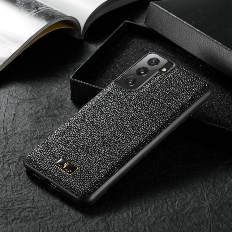 For Samsung Galaxy S21+ 5G Fierre Shann Leather Texture Phone Back Cover Case(Lychee Black) For Samsung Galaxy S21+ 5G Fierre Shann Leather Texture Phone Back Cover Case(Lychee Black)