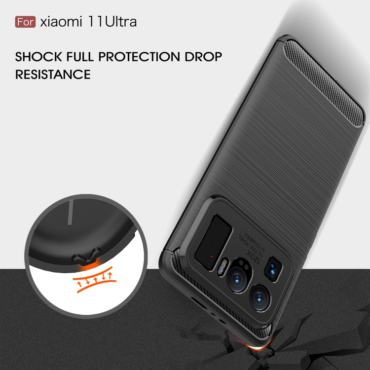 Custodia TPU Per Xiaomi Mi 11 Ultra Con Texture Carbonio (Rosso) – Cover Leggera, Antiurto E Anti-impronta, Ricarica Wireless