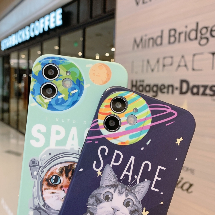 For iPhone 12 Space Cat Pattern IMD Shockproof Protective Case with Lanyard(Green) For iPhone 12 Space Cat Pattern IMD Shockproof Protective Case with Lanyard(Green)