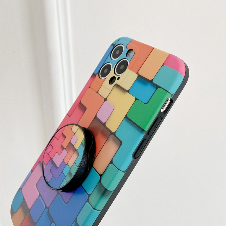 For iPhone 12 mini 3D Cube IMD Shockproof Protective Case with Holder (Irregular)