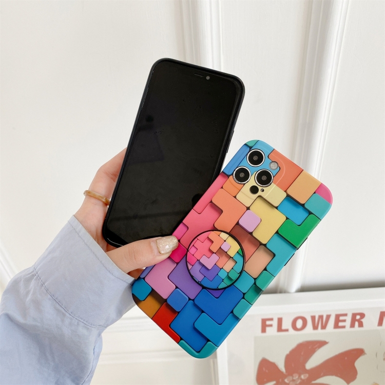 For iPhone 12 mini 3D Cube IMD Shockproof Protective Case with Holder (Irregular)
