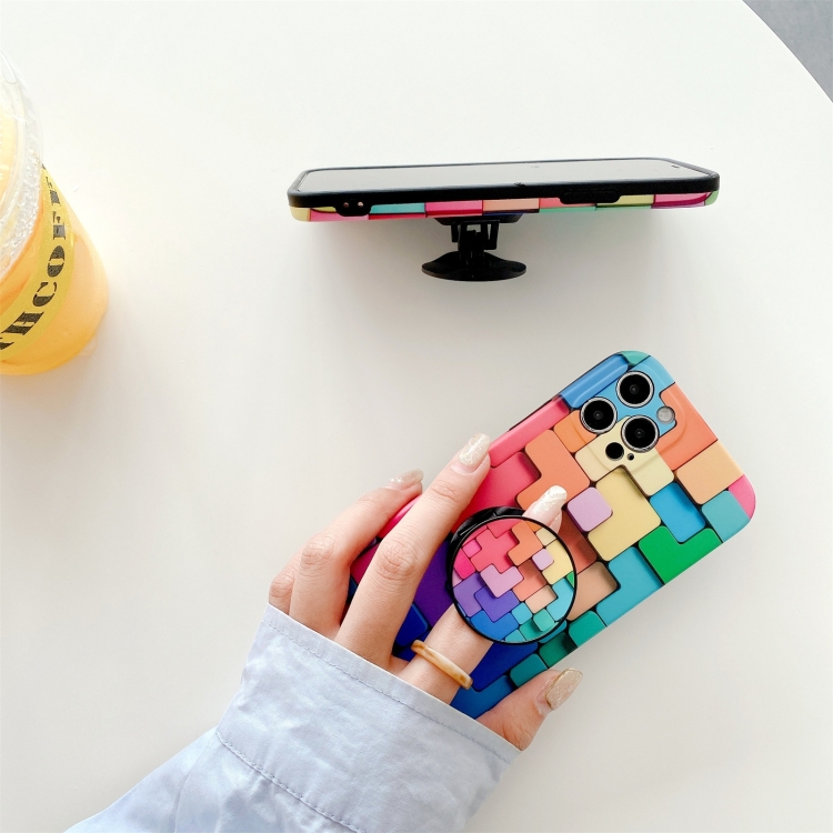 For iPhone 12 mini 3D Cube IMD Shockproof Protective Case with Holder (Irregular)