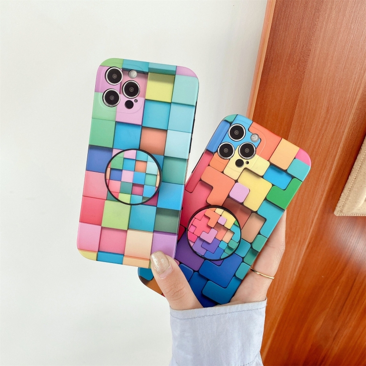 For iPhone 12 mini 3D Cube IMD Shockproof Protective Case with Holder (Irregular)