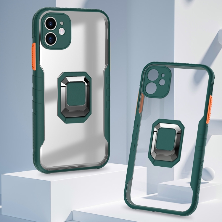 For iPhone 11 Clear TPE + PC + TPU Magnetic Shockproof Case with Ultra-thin Ring Holder(Dark Green) For iPhone 11 Clear TPE + PC + TPU Magnetic Shockproof Case with Ultra-thin Ring Holder(Dark Green)