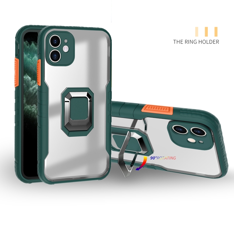For iPhone 11 Clear TPE + PC + TPU Magnetic Shockproof Case with Ultra-thin Ring Holder(Dark Green) For iPhone 11 Clear TPE + PC + TPU Magnetic Shockproof Case with Ultra-thin Ring Holder(Dark Green)
