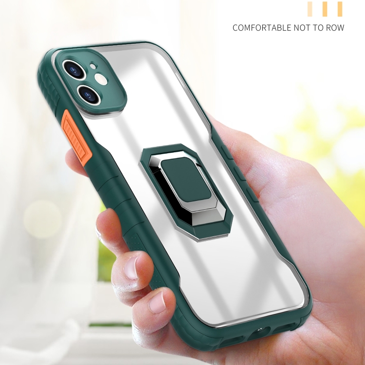 For iPhone 11 Clear TPE + PC + TPU Magnetic Shockproof Case with Ultra-thin Ring Holder(Dark Green) For iPhone 11 Clear TPE + PC + TPU Magnetic Shockproof Case with Ultra-thin Ring Holder(Dark Green)