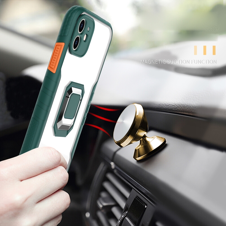 For iPhone 11 Clear TPE + PC + TPU Magnetic Shockproof Case with Ultra-thin Ring Holder(Dark Green) For iPhone 11 Clear TPE + PC + TPU Magnetic Shockproof Case with Ultra-thin Ring Holder(Dark Green)