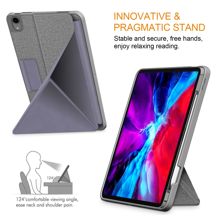 For iPad Air 2022 / 2020 10.9 / Pro 11 (2018) Cloth Texture Multi-folding Horizontal Flip PU Leather Shockproof Case with Holder & Sleep / Wake-up Function(Grey) For iPad Air 2022 / 2020 10.9 / Pro 11 (2018) Cloth Texture Multi-folding Horizontal Flip PU Leather Shockproof Case with Holder & Sleep / Wake-up Function(Grey)