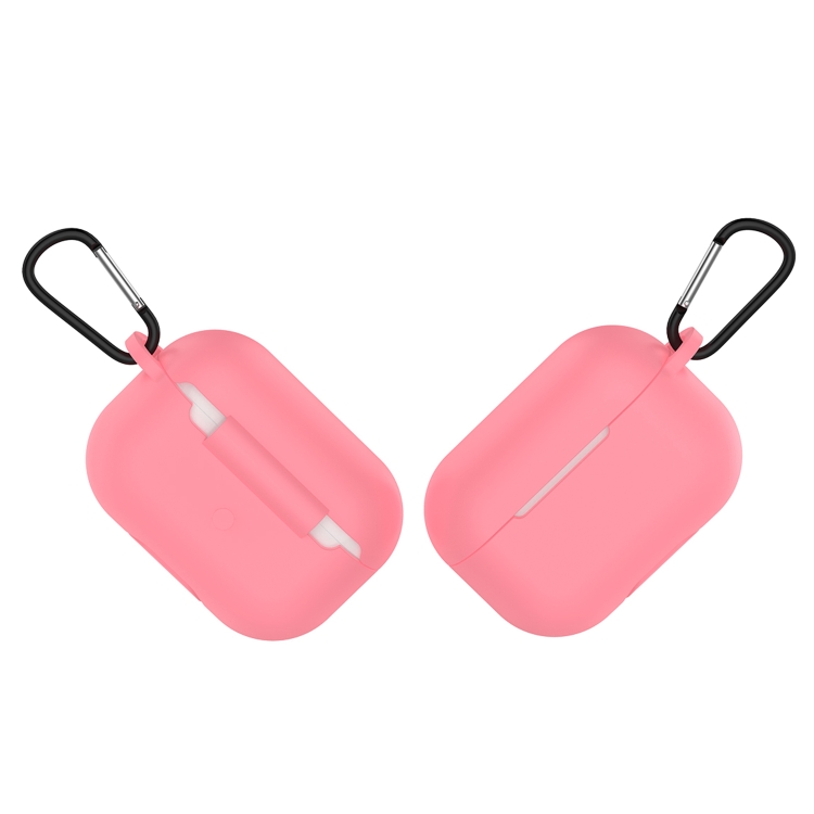 Solid Color Silicone Earphone Protective Case for AirPods Pro, with Hook(Pink)