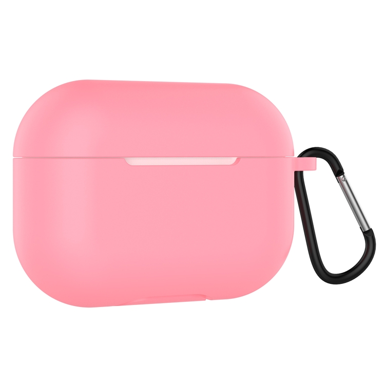 Solid Color Silicone Earphone Protective Case for AirPods Pro, with Hook(Pink)