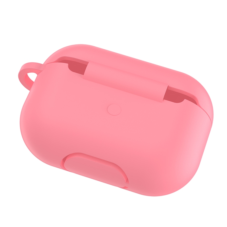 Solid Color Silicone Earphone Protective Case for AirPods Pro, with Hook(Pink)