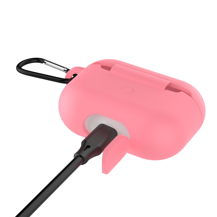 Solid Color Silicone Earphone Protective Case for AirPods Pro, with Hook(Pink)