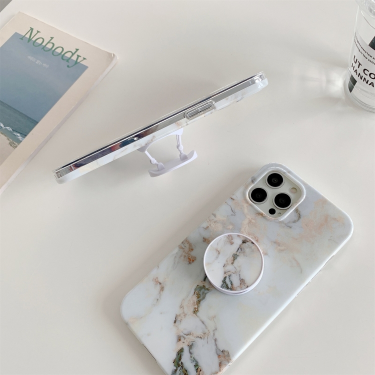For iPhone 12 mini White Gilding Marble Double-sided Coated Protective Case with Foldable Holder For iPhone 12 mini White Gilding Marble Double-sided Coated Protective Case with Foldable Holder